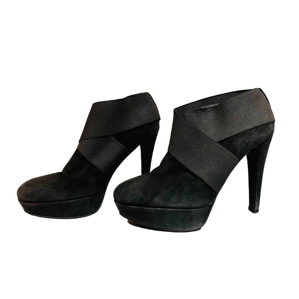 Stuart Weitzman Kilgore Boots Sz 8 Black Suede Elastic Band Platform